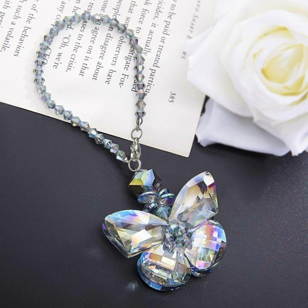 Crystal Glass Butterfly Car Key Charm Mirror Hanging Ornaments Gift Butterfly-1